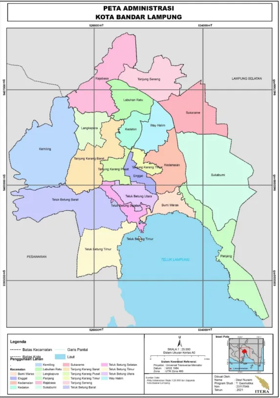 Gambar III. 1 Peta Administrasi Kota Bandar Lampung  Sumber: Bappeda Kota Bandar Lampung 