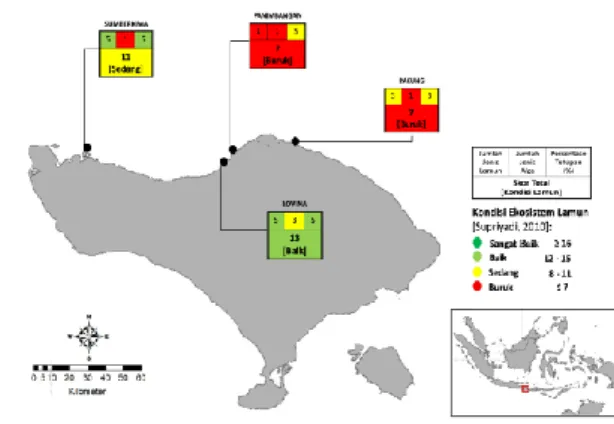 Gambar 3. Distribusi Kondisi Padang Lamun di  Bali Utara Berdasarkan Pembobotan pada 