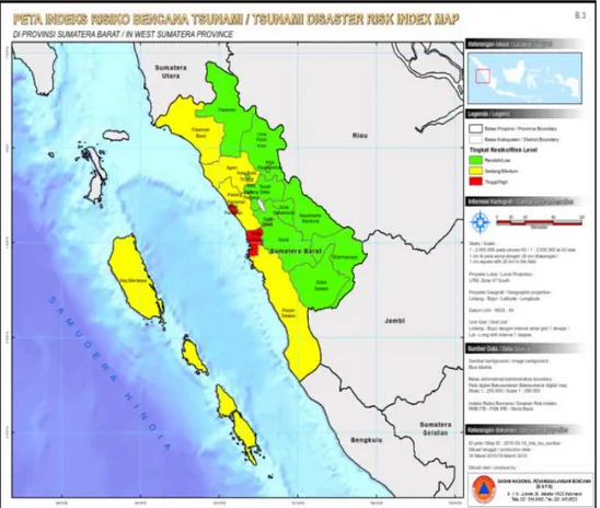 Gambar 1. Peta indeks resiko bencana perubahan muka laut Provinsi Sumatera Barat. 