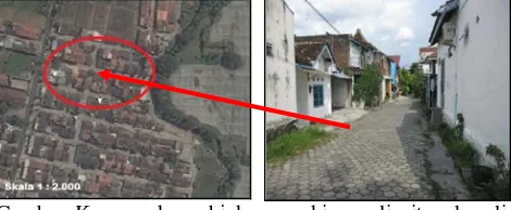 Gambar Kenampakan objek permukiman di citra dan di lapangan pada koordinat X : 455879 mT  dan Y : 9146996 mU 