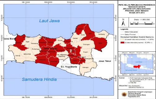 Gambar 4.3 Peta perubahan imunisasi BCG per kabupaten/kota di Jawa Tengah tahun 2011-2012 