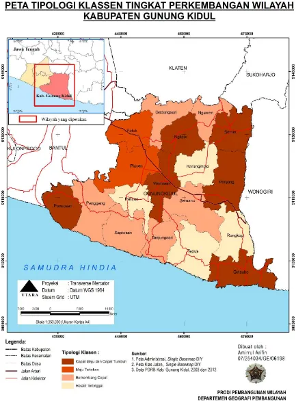 Gambar 1. Peta Tipologi Klassen Tingkat Perkembangan Wilayah Kabupaten Gunungkidul 