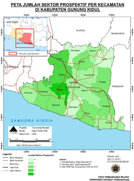 Gambar 1. Peta Jumlah Sektor Prospektif Per Kecamatan Di Kabupaten Gunungkidul 