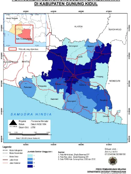 Gambar 1. Peta Jumlah Sektor Unggulan Per Kecamatan Di Kabupaten Gunungkidul 