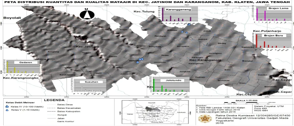 Gambar 3. Peta Distribusi Kuantitas Mataair di Kecamatan Jatinom dan Karanganom  