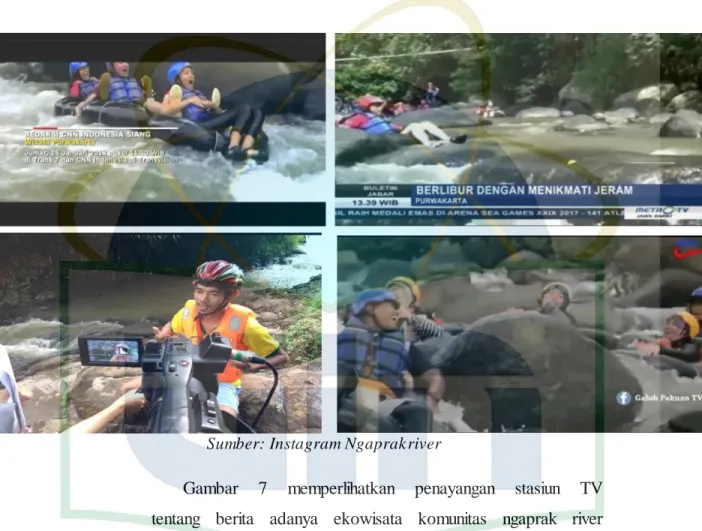Gambar  7  memperlihatkan  penayangan  stasiun  TV  tentang  berita  adanya  ekowisata  komunitas  ngaprak  river  adventure  Desa  raharja,  Wanayasa,  Purwakarta