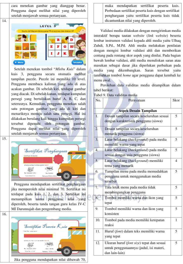 Tabel 9. Data validitas media 