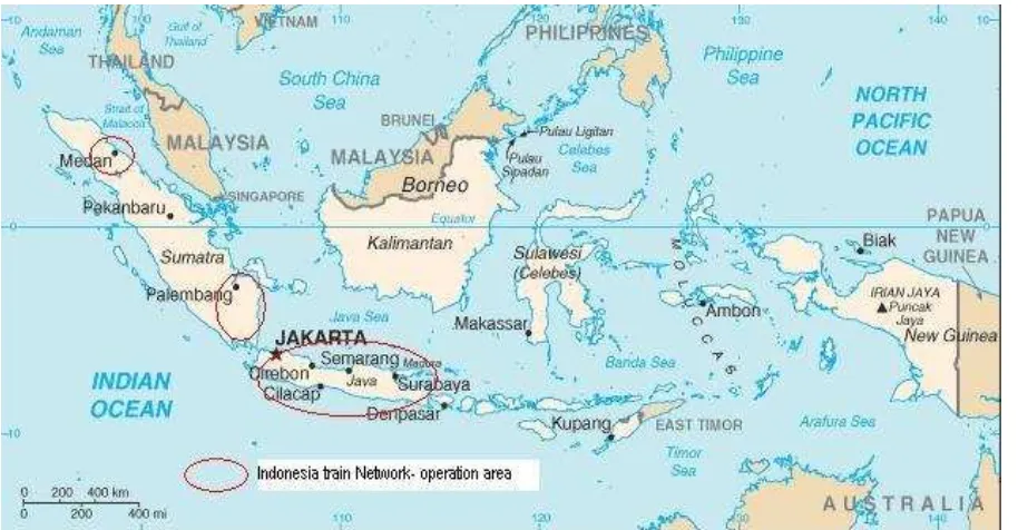 Figure 1. Indonesia maps which shows the area of train networks 