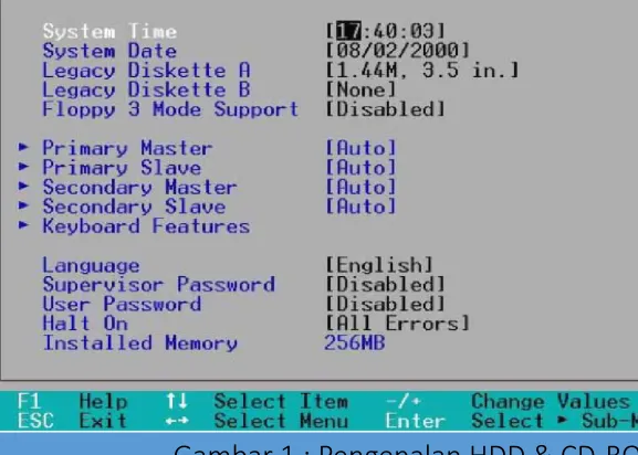 Gambar 1 : Pengenalan HDD & CD-ROOM oleh BIOS