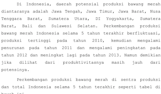 Tabel 3.1.:  Produksi dan Luas Panen Bawang Merah Indonesia  Tahun 2009 –2013. 