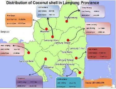 Gambar 1. Distribusi potensi tempurung kelapa di Propinsi Lampung