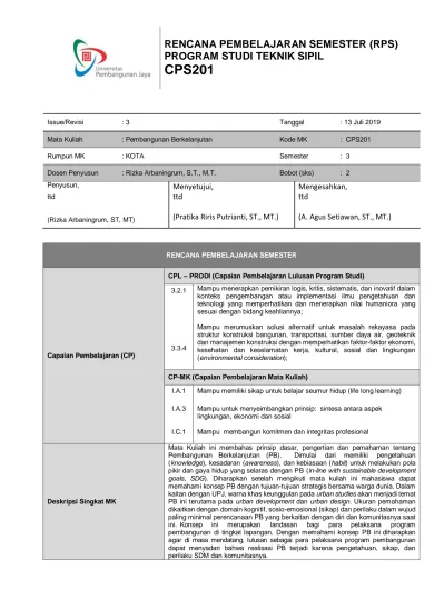 RENCANA PEMBELAJARAN SEMESTER (RPS) PROGRAM STUDI TEKNIK SIPIL CPS201