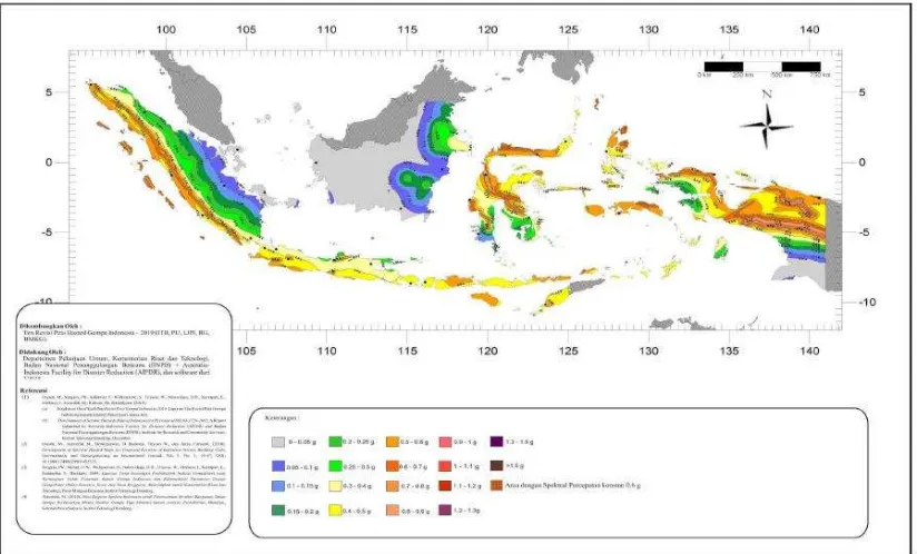 Gambar 1. Wilayah Gempa Indonesia dengan Percepatan Puncak Batuan Dasar Menggunakan Perioda Ulang 500 Tahun (Sumber: SNI 03-1726-2002) 