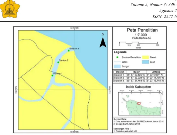Gambar 1. Peta Lokasi Penelitian di kawasan Kuala Pidie Kecamatan Kota Sigli