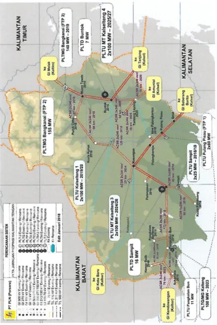 Gambar 3.2 Peta Pengembangan Sistem Tenaga Listrik Provinsi Kalimantan Tengah. 