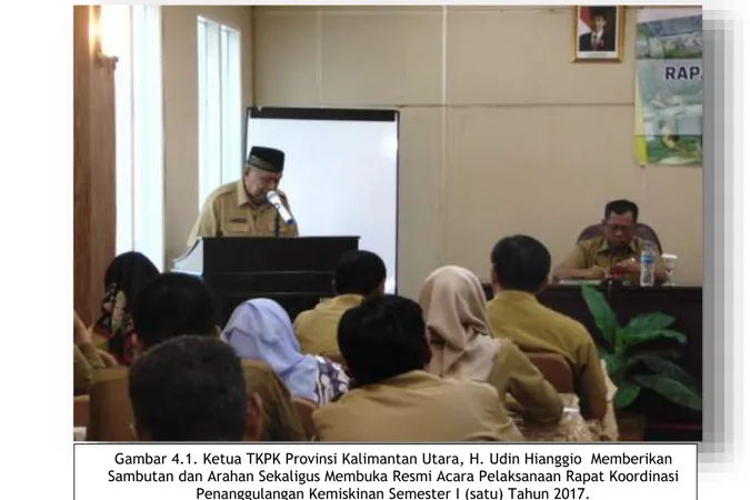 Gambar 4.1. Ketua TKPK Provinsi Kalimantan Utara, H. Udin Hianggio  Memberikan  Sambutan dan Arahan Sekaligus Membuka Resmi Acara Pelaksanaan Rapat Koordinasi 