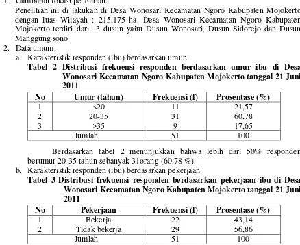 Tabel 2 Distribusi frekuensi responden berdasarkan umur ibu di Desa 