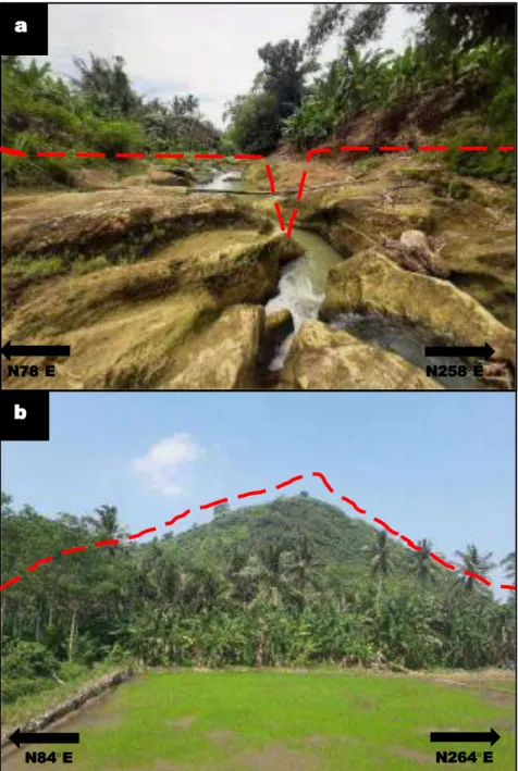 Gambar III.9. a). Sungai dengan erosi vertikal yang lebih dominan       b). Kenampakan lahan belum banyak berubah.9