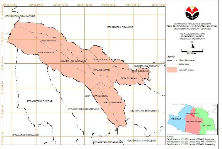 Gambar 3.1 Peta Lokasi Penelitian di  Kecamatan Sukaratu 