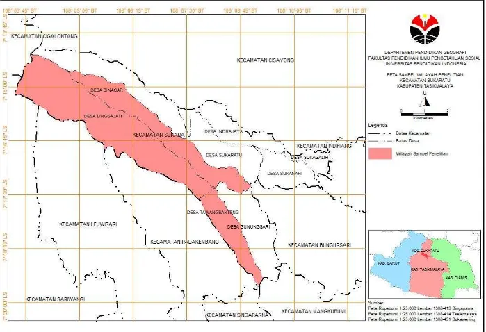Gambar 3.2 Peta Sampel Wilayah Penelitian di Kecamatan Sukaratu 