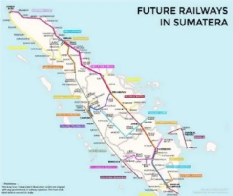 Gambar 1. Peta jalur kereta api Trans-Sumatra  Sumber: Tambunan, Samuel 