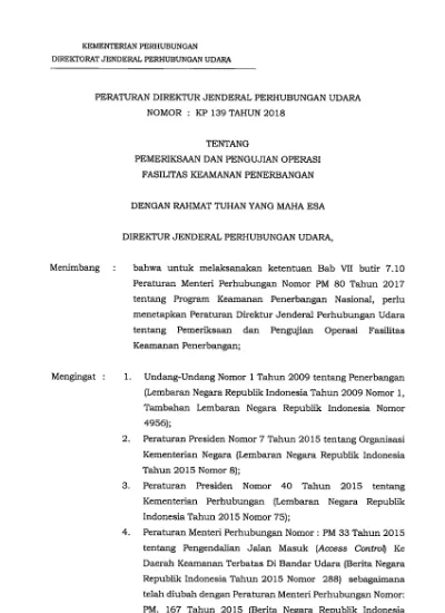 PERATURAN DIREKTUR JENDERAL PERHUBUNGAN UDARA NOMOR : KP 139 TAHUN 2018 ...