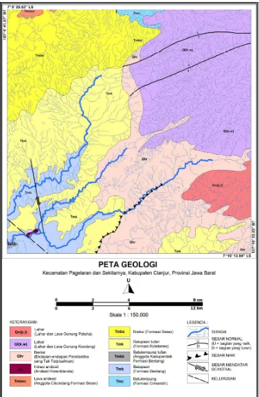 Gambar 2.2 Peta geologi daerah penelitian (Koesmono dkk (1996), Gustiantini (2002), dan Ijabat (2011)) 