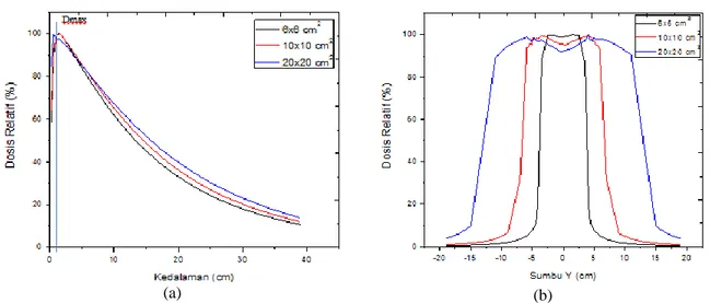 Gambar 5. Variasi field size pada energi elektron awal 6.1 MeV dengan SSD 100.1 cm dan kedalaman 10 cm