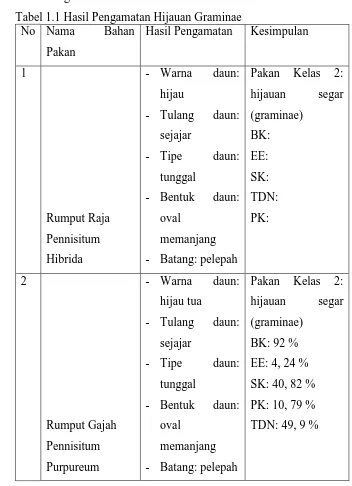 Tabel 1.1 Hasil Pengamatan Hijauan Graminae No Nama Bahan Hasil Pengamatan 