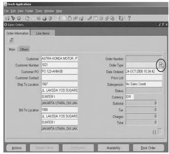 Gambar 4.16 User Interface Form Sales Order –   Klik tanda LOV pada kotak isian Order Type 