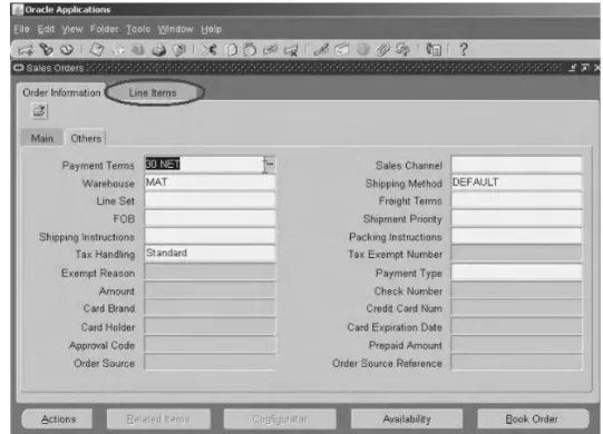 Gambar 4.23 User Interface Form Sales Order –   Klik tab Line Items pada proses membuat SO 