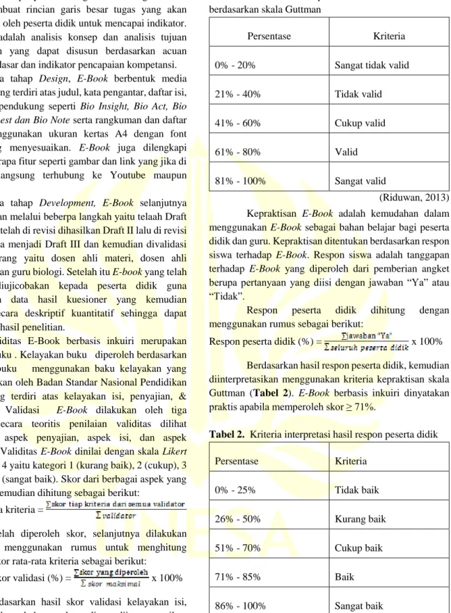 Tabel 2.  Kriteria interpretasi hasil respon peserta didik 