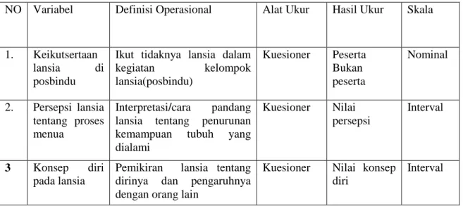 Tabel 3.1  Definisi Operasional, Alat Ukur, Hasil Ukur dan skala 