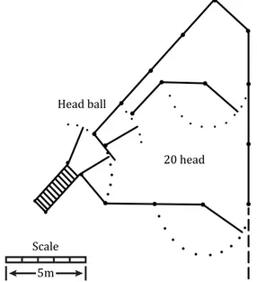 Diagram 3a: dapat memuat 20 sapi namun ruang  gerak untuk drafting terbatas 