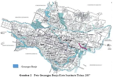 Gambar 2 Peta Genangan Banjir Kota Surakarta Tahun 2007 