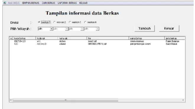 Gambar 4.5 Tampilan informasi Berkas  f.  From Tampil Berkas