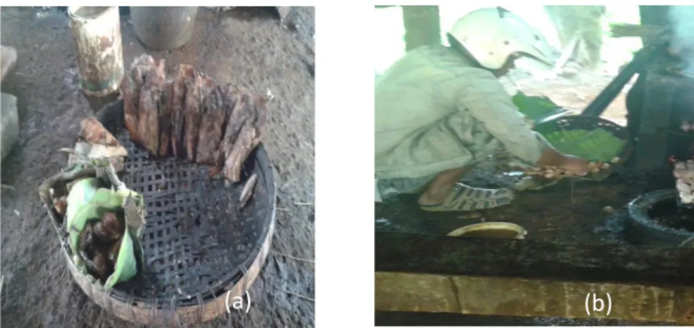 Gambar 2. Pembungkus ikan asap, a) UKM Asri Ikan Asap dan, b) dan UKM Panggang Ikan  di desa Dermolo (Dokumentasi lapangan, 2016) 