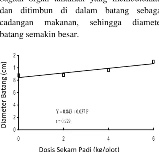 Gambar  3.  Hubungan  Dosis  Sekam  Padi  dengan  Diameter  Batang  Tanaman  Jagung  Manis  Umur  6  MST
