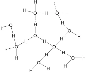 Figure 2.3The water molecule has a ‘V’ shape. Experiments showtive and the two hydrogen atoms are electropositive