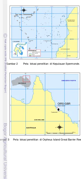 Gambar 2 Peta  lokasi penelitian  di Kepulauan Spermonde. 