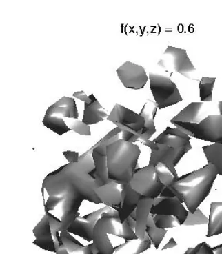 Figure 5.32 shows the isosurface of Figure 5.30 with the isocaps. It iseasier now to see what values are ‘inside’ the isosurface or contour.Figure 5.33 shows the isocaps added to the isosurface corresponding toFigure 5.31