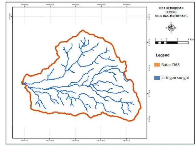 Gambar 3 Peta jaringan sungai di hulu DAS Jeneberang 