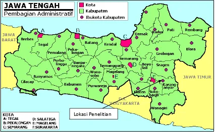 Gambar 1.1 Peta Administrasi Provinsi Jawa Tengah 
