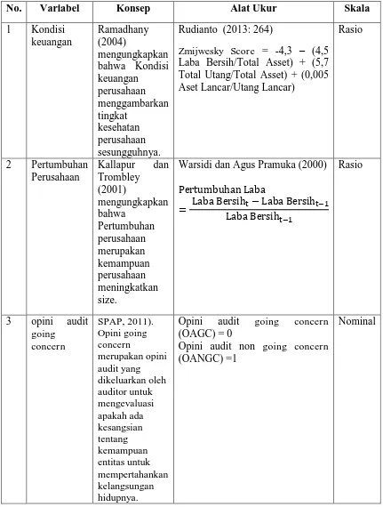 Tabel 3.1  Operasionalisasi Variabel 