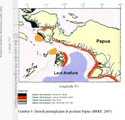 Gambar 6  Daerah penangkapan di perairan Papua (BRKP, 2007) 