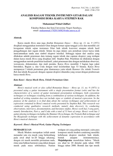 Analisis Ragam Teknik Instrumen Gitar Dalam Komposisi Hora Karya