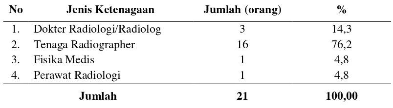 Tabel 4.2 Ketenagaan di Unit Radiologi RSUD. Dr. Pirngadi Kota Medan 