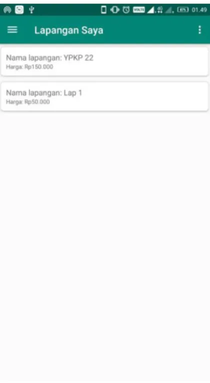 Gambar 4.10 List Lapangan Pemilik 
