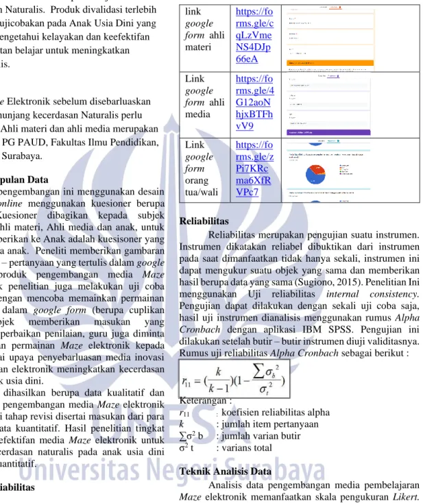 Tabel 3. Link google form dan bukti tangkapan layar  untuk pengambilan data   