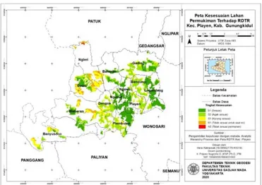 Gambar 3.7. Peta kesesuaian lahan permukiman  Kecamatan Playen berdasarkan metode AHP 